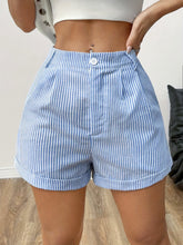 Striped Button Front Shorts, Casual Daily Wear Shorts For Spring & Summer, Women&