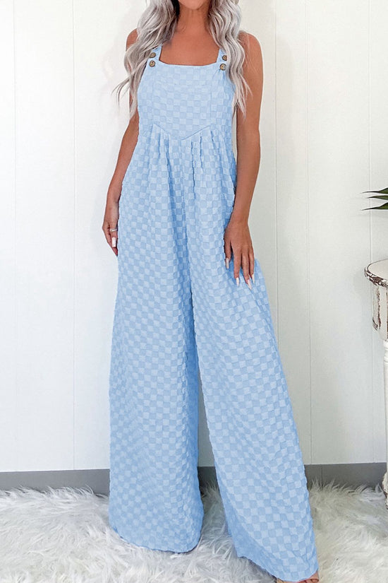 Checkered Pocketed Wide Leg Overalls - MyEmpired