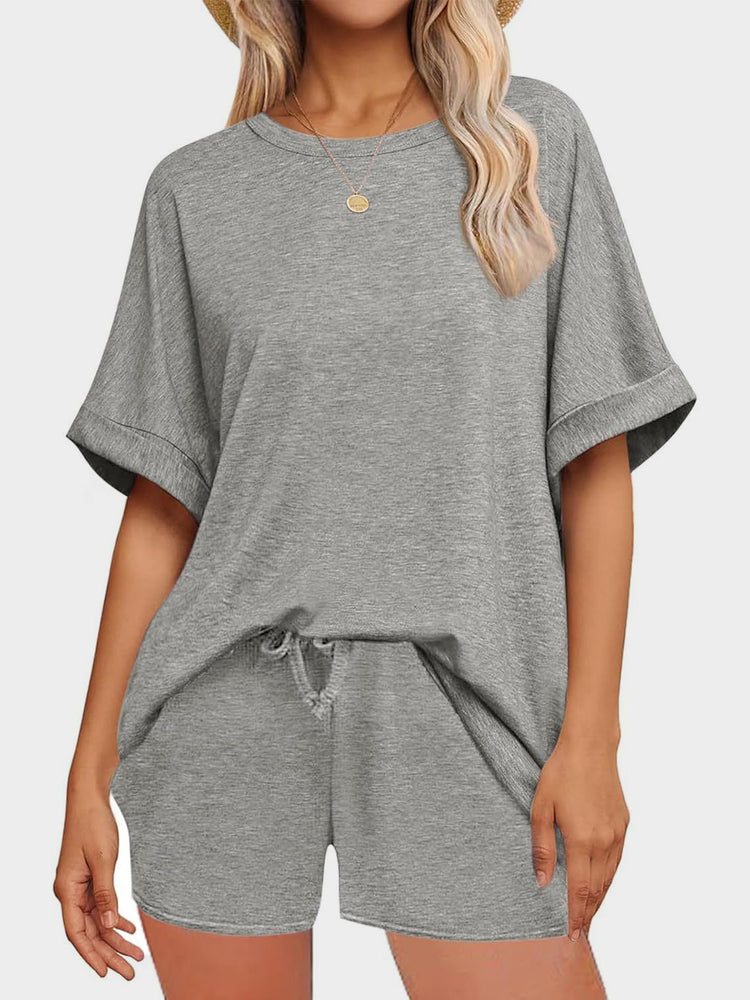 Round Neck T-Shirt and Drawstring Shorts Set - MyEmpired