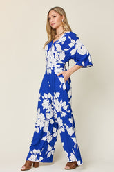 Double Take Full Size Printed Tie Back Wide Leg Jumpsuit - MyEmpired