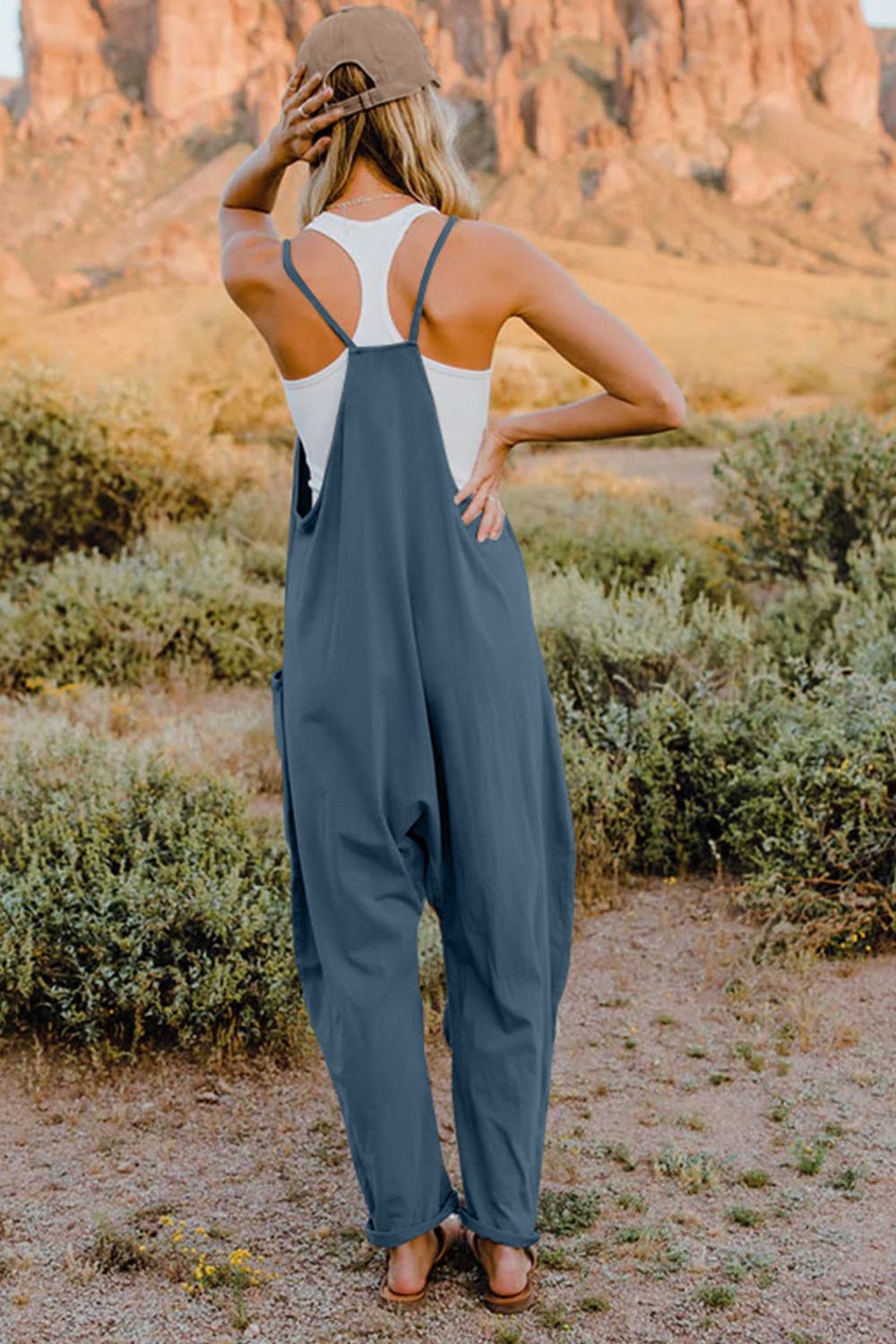 Double Take Full Size V-Neck Sleeveless Jumpsuit with Pockets - MyEmpired