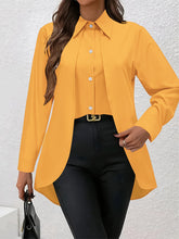 Solid Color Button Front Shirt, Elegant Long Sleeve Shirt For Spring & Fall, Women&