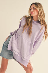 Aemi + Co Exposed Seam Side Slit Hoodie with Kangaroo Pocket - MyEmpired