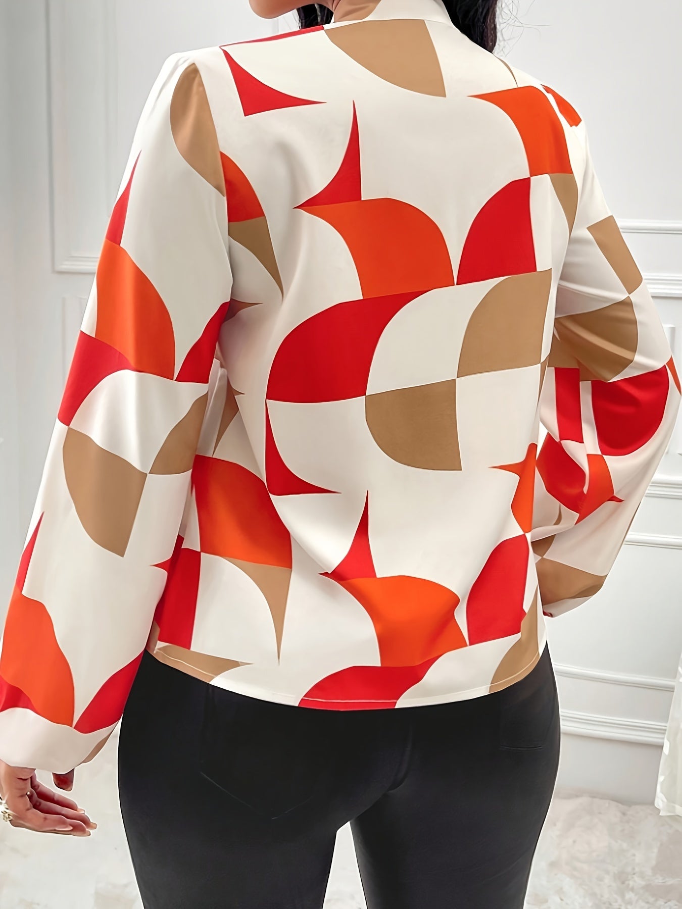 Geo Print Tie Neck Blouse - MyEmpired