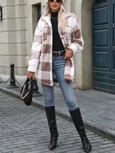 Plaid Pattern Button Front Fuzzy Coat, Elegant Long Sleeve Thermal Outerwear For Fall & Winter, Women&