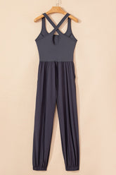 Cutout Square Neck Wide Strap Active Jumpsuit - MyEmpired