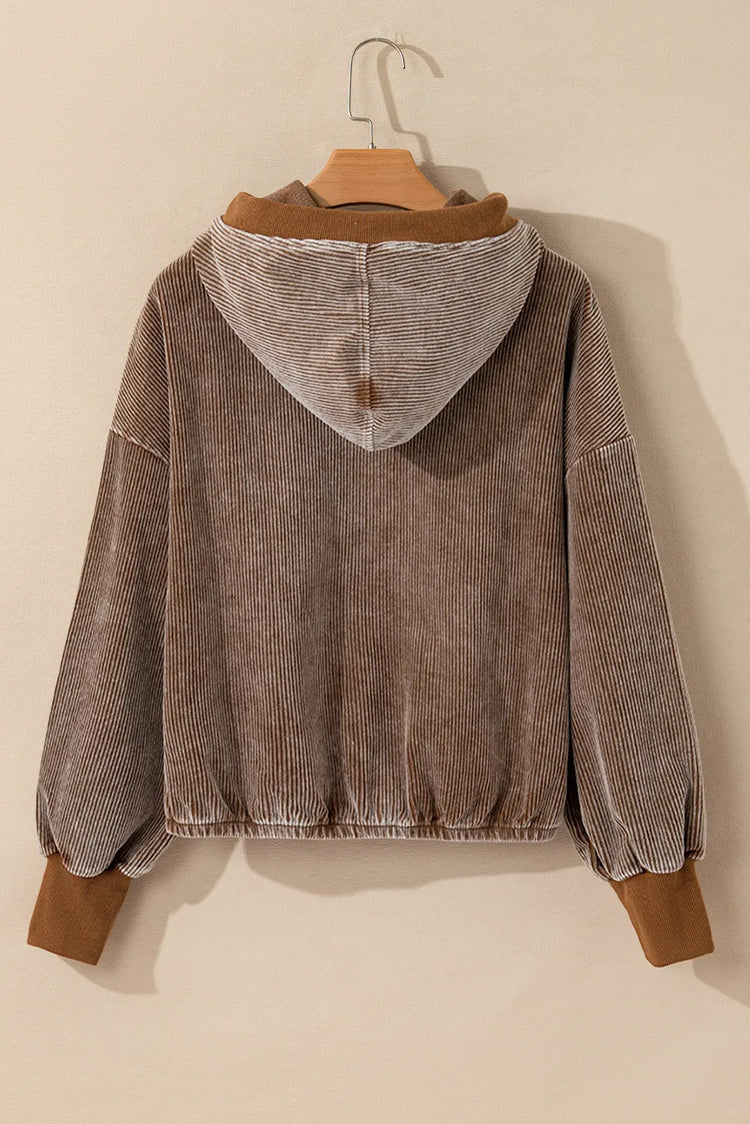 Drawstring Half Zip Long Sleeve Hoodie - MyEmpired