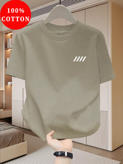 Men's 100% Cotton T-Shirt, Simple Print Design, Basic Cotton Top for Men, Suitable for Daily Summer Wear