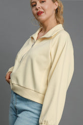 Umgee Full Size Half Zip Cropped Sweatshirt Plus Size - MyEmpired