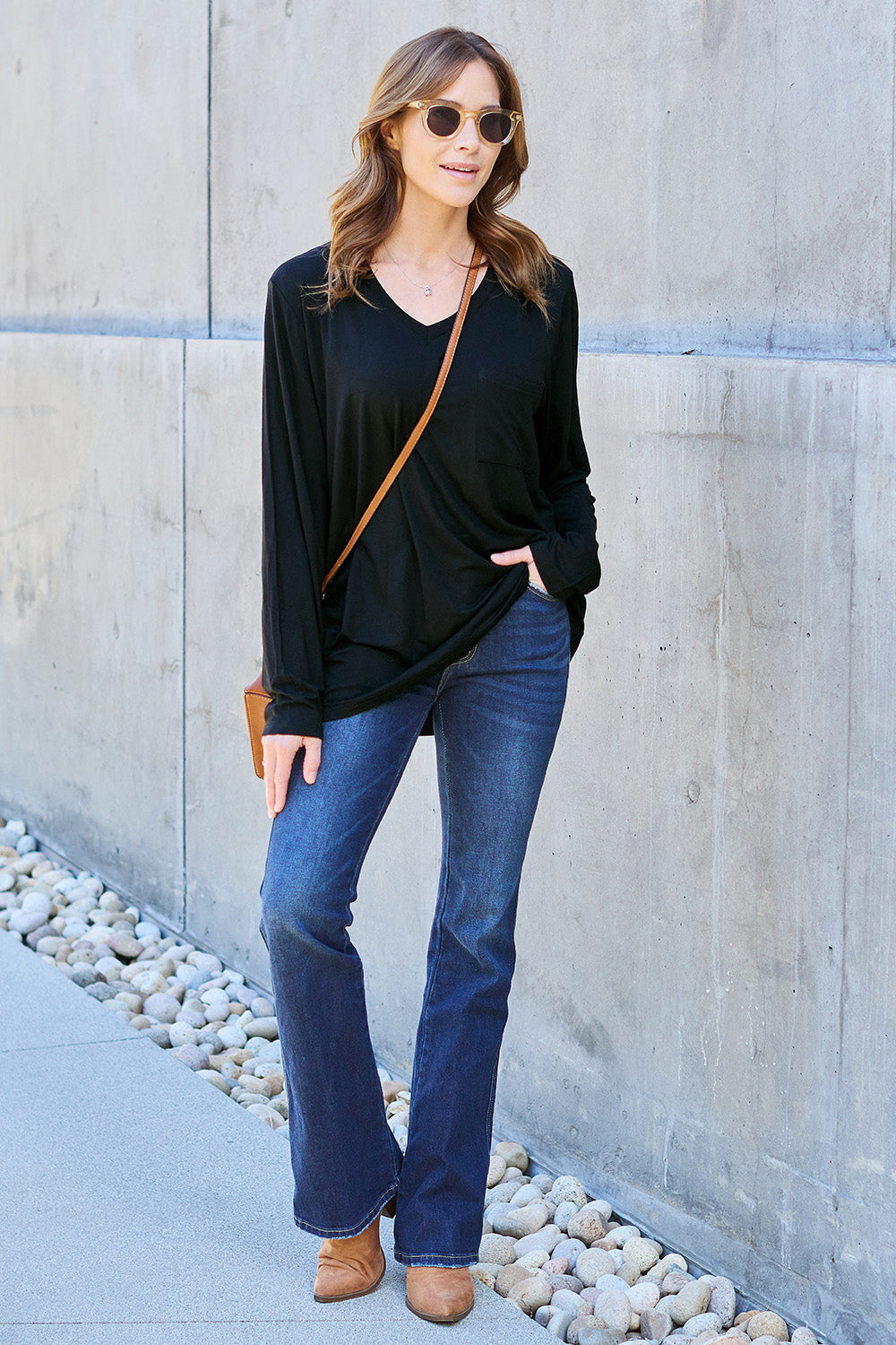 Basic Bae Full Size V-Neck Long Sleeve Top - MyEmpired