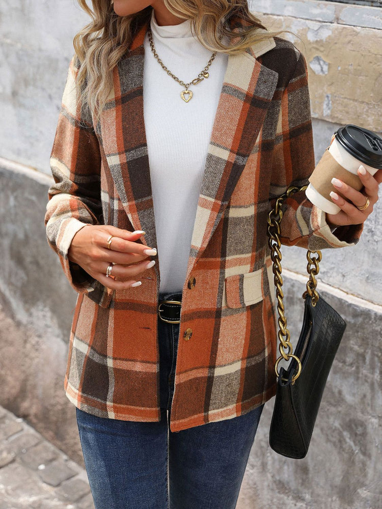 Perfee Plaid Button Down Lapel Collar Blazer - MyEmpired