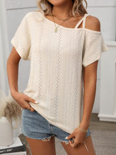Eyelet Asymmetrical Shoulder Short Sleeve T-Shirt - MyEmpired