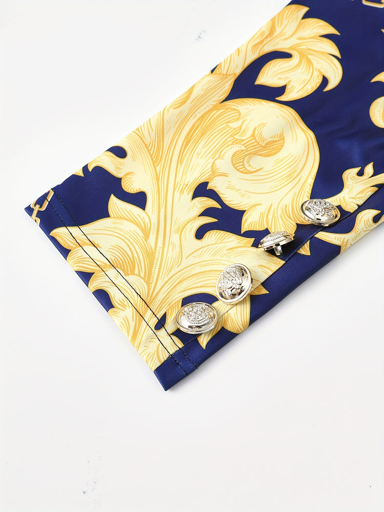 Floral Print Elegant Suit Set, Double Breasted Blazer & Slim Fit Pants Outfits, Women&