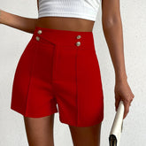 Fake Buttons High Waist Shorts, Elegant Loose Fit Shorts For Spring & Summer, Women&