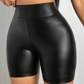 Faux Leather Solid Color Skinny Shorts, Elegant High Waist Shorts For Spring & Summer, Women&