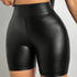 Faux Leather Solid Color Skinny Shorts, Elegant High Waist Shorts For Spring & Summer, Women&