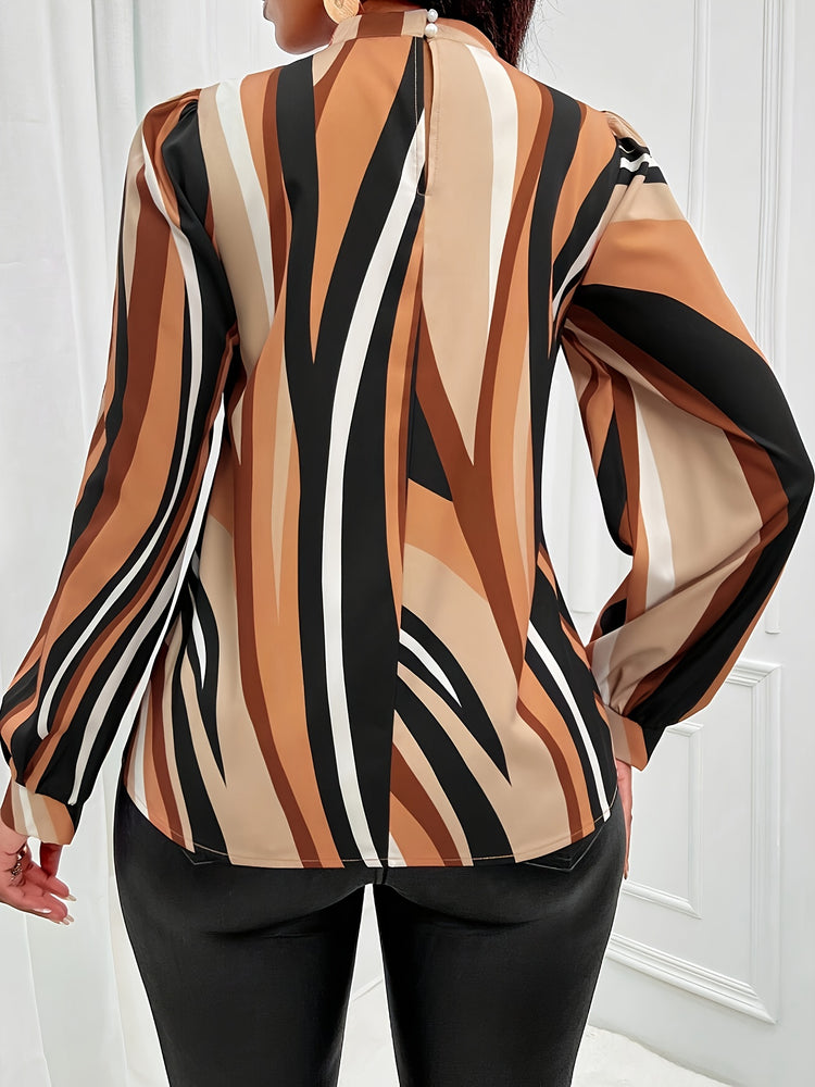 Striped Print Mock Neck Blouse - MyEmpired