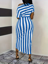Striped One Shoulder Split Dress - MyEmpired