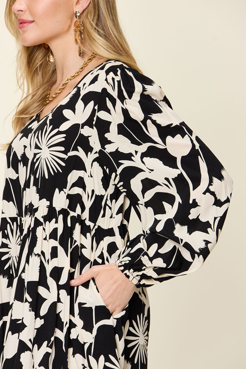 Double Take Full Size Printed Ruffle Hem Dress with Pocket - MyEmpired