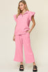 Double Take Texture Ruffle Short Sleeve Top and Drawstring Wide Leg Pants Set - MyEmpired