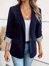 Notched Collar Button Front Blazer, Elegant Long Sleeve Blazer For Office & Work, Women&