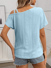 Eyelet Asymmetrical Shoulder Short Sleeve T-Shirt - MyEmpired