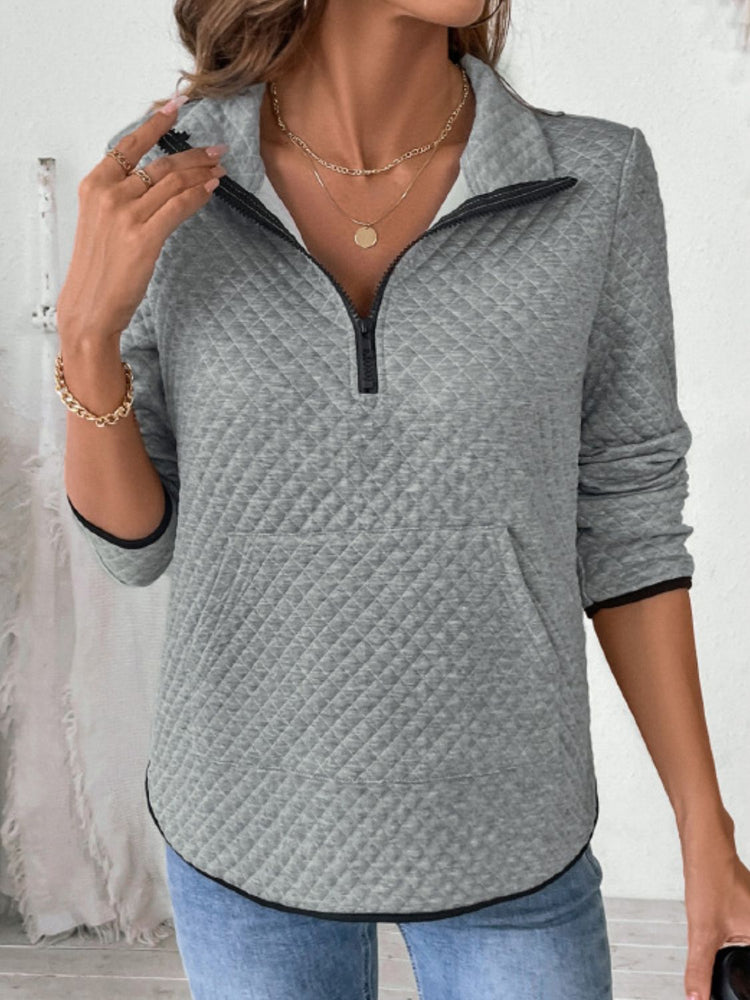 Perfee Texture Half Zip Long Sleeve Sweatshirt - MyEmpired