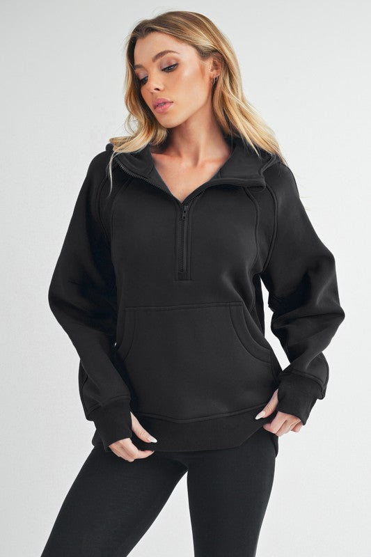Aemi+Co Half Zip Raglan Sleeve Sweatshirt with Kangaroo Pocket - MyEmpired