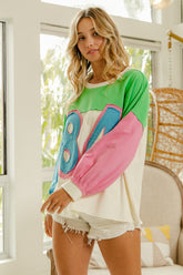 BiBi Color Block Patched Long Sleeve Top - MyEmpired