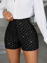 Rhinestone Zipper Front Shorts, Elegant High Waist Slim Shorts For Spring & Summer, Women&