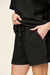 Double Take Full Size Texture Short Sleeve T-Shirt and Drawstring Shorts Set - MyEmpired