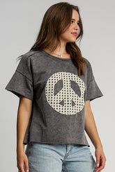 Umgee Full Size Mineral Wash T-Shirt with Lace Applique Plus Size - MyEmpired