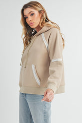 Aemi + Co Lace Detail Drawstring Hoodie with Kangaroo Pocket - MyEmpired