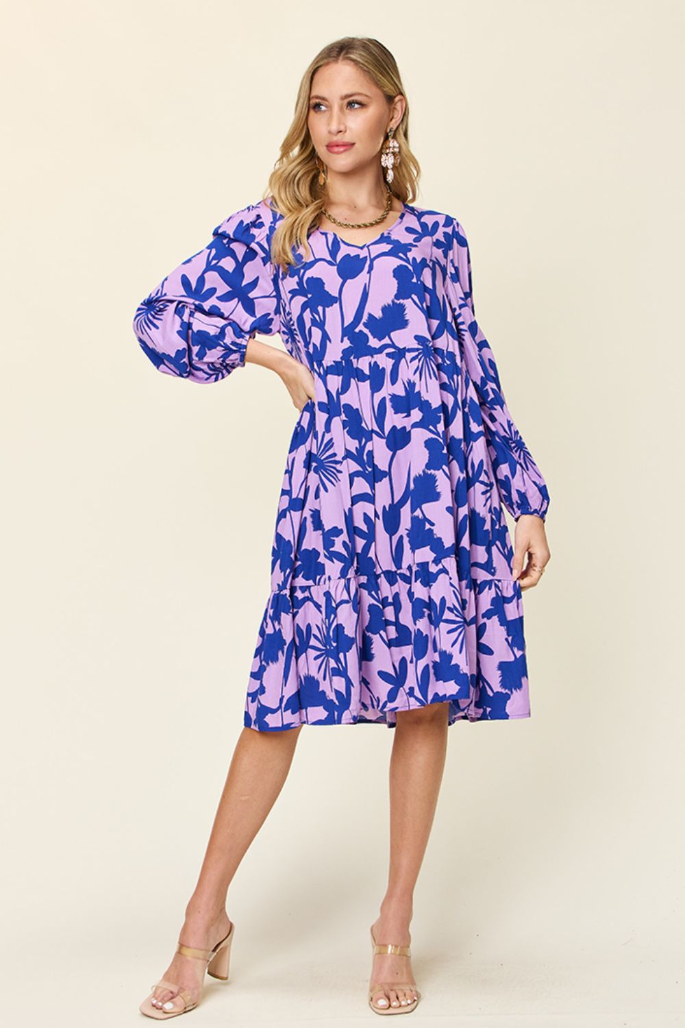 Double Take Full Size Printed Ruffle Hem Dress with Pocket - MyEmpired