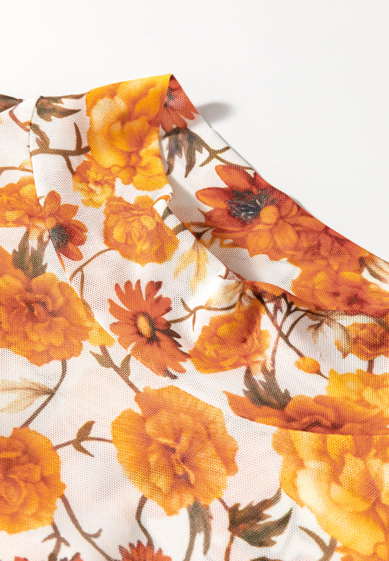 Printed Mock Neck Flare Sleeve Top - MyEmpired