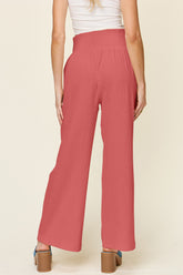 Double Take Full Size Texture Smocked Waist Wide Leg Pants - MyEmpired