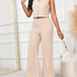 Solid Color Elegant Pantsuits, Button Front Lapel Collar Crop Sleeveless Blazer & High Waist Pants Outfits, Women&