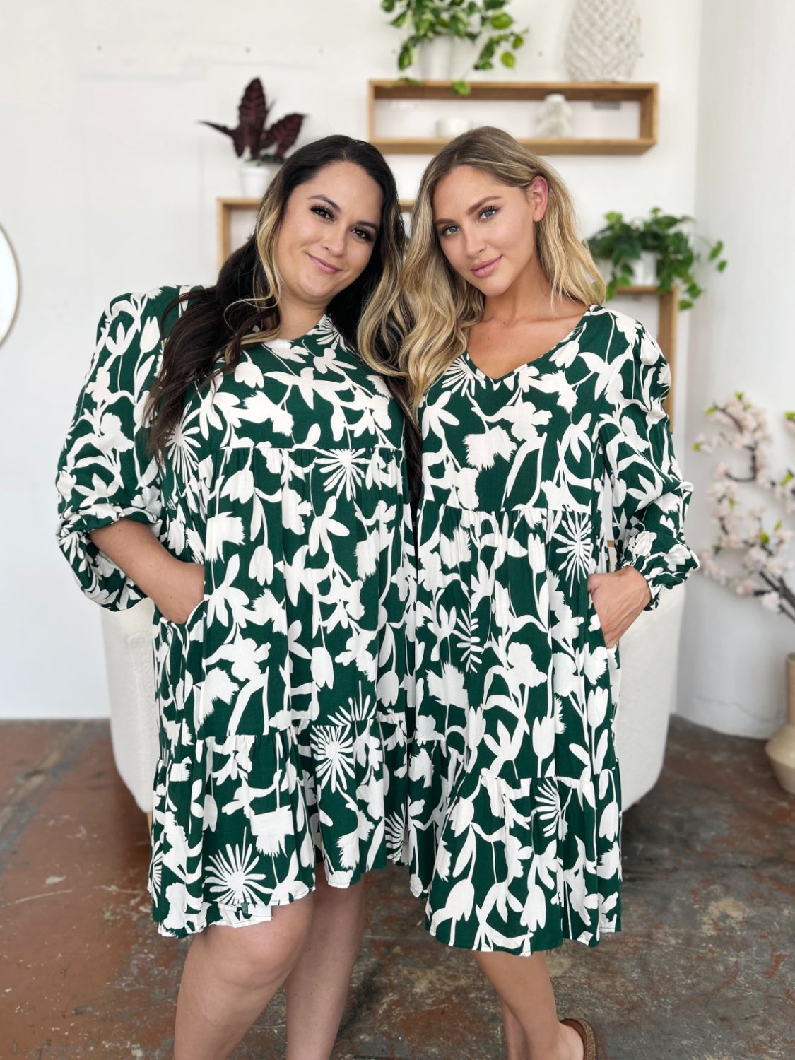 Double Take Full Size Printed Ruffle Hem Dress with Pocket - MyEmpired