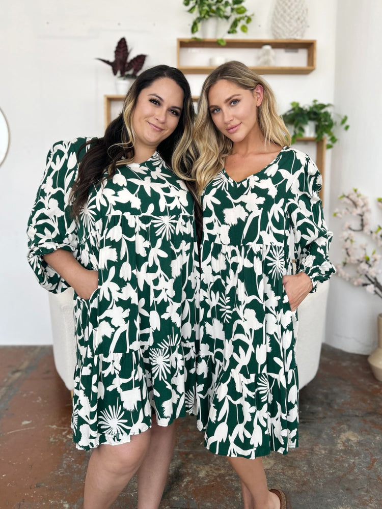 Double Take Full Size Printed Ruffle Hem Dress with Pocket - MyEmpired