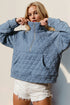 Double Take Half Zip Long Sleeve Quilted Sweatshirt with Pocket - MyEmpired