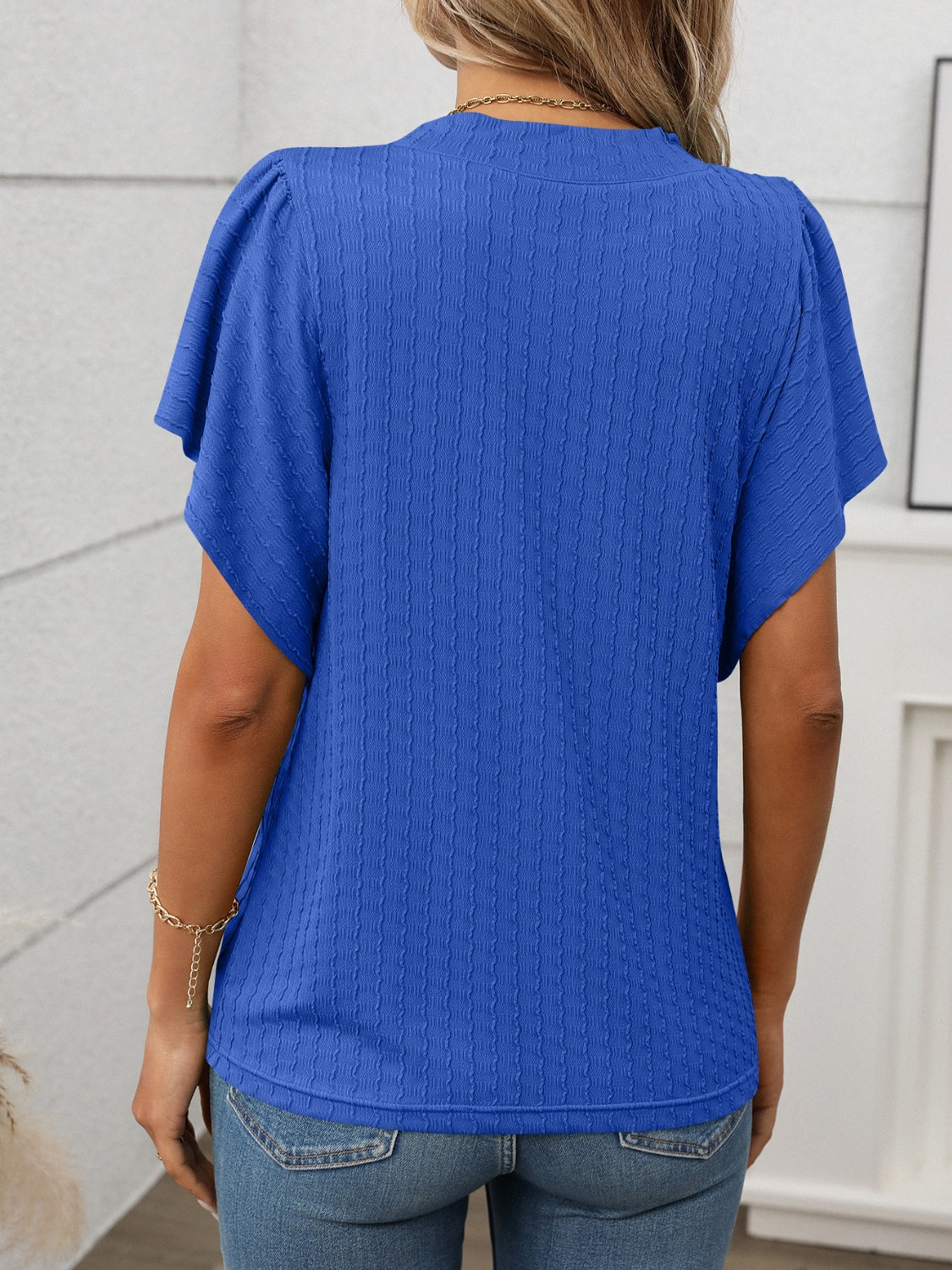 Round Neck Flutter Sleeve T-Shirt - MyEmpired