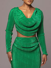 Ruched Cowl Neck Top and Maxi Skirt Set - MyEmpired