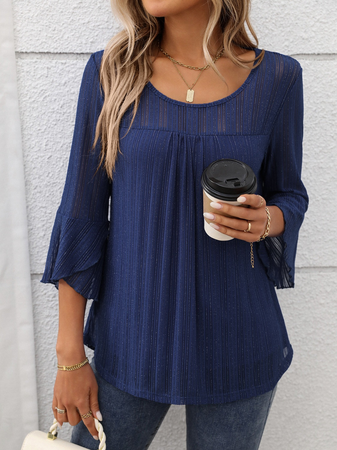 Round Neck Three-Quarter Sleeve Top - MyEmpired