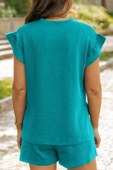 Ruffled Cap Sleeve Top and Shorts Set - MyEmpired