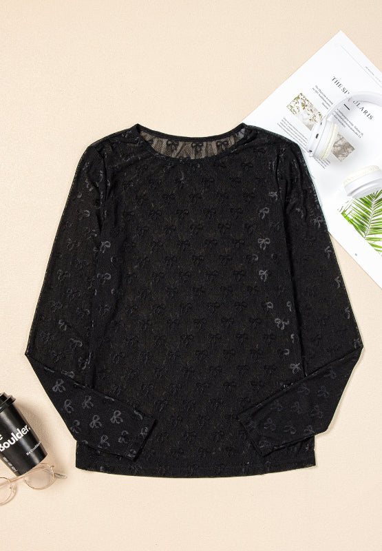 Bow Round Neck Long Sleeve Top - MyEmpired
