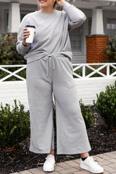 Double Take Full Size Textured Long Sleeve Top and Drawstring Pants Set - MyEmpired