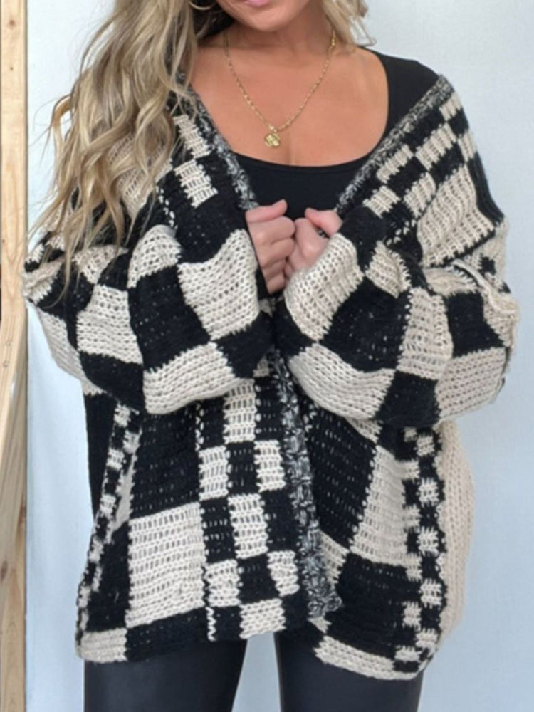 Plaid Open Front Long Sleeve Cardigan - MyEmpired