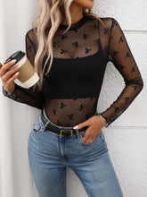 Floral Mock Neck Long Sleeve Mesh Top - MyEmpired