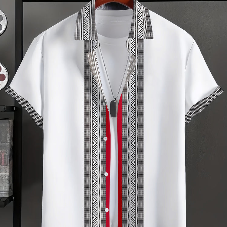 Block Short Sleeve Lapel Button Up Shirt - MyEmpired