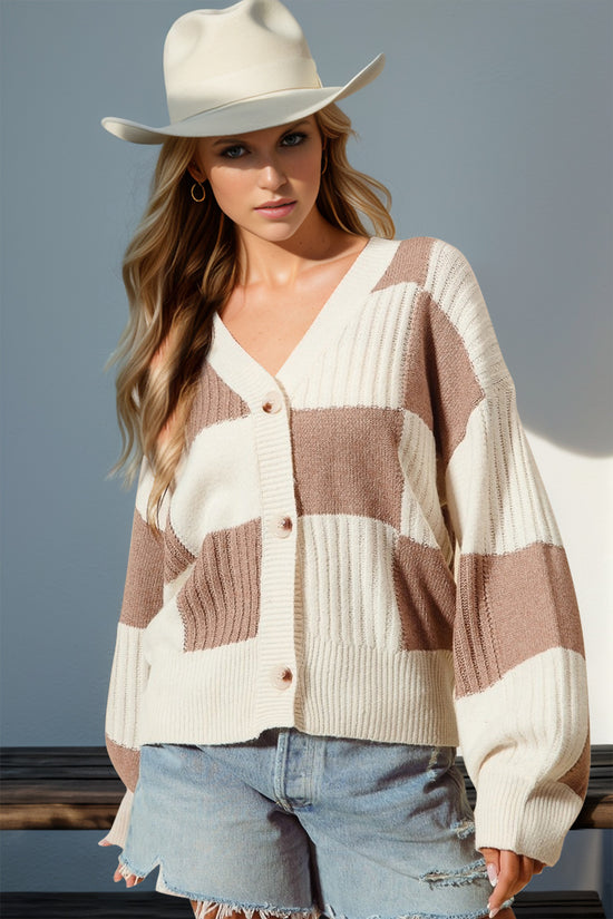 Double Take Full Size Checkered Dropped Shoulder Cardigan - MyEmpired